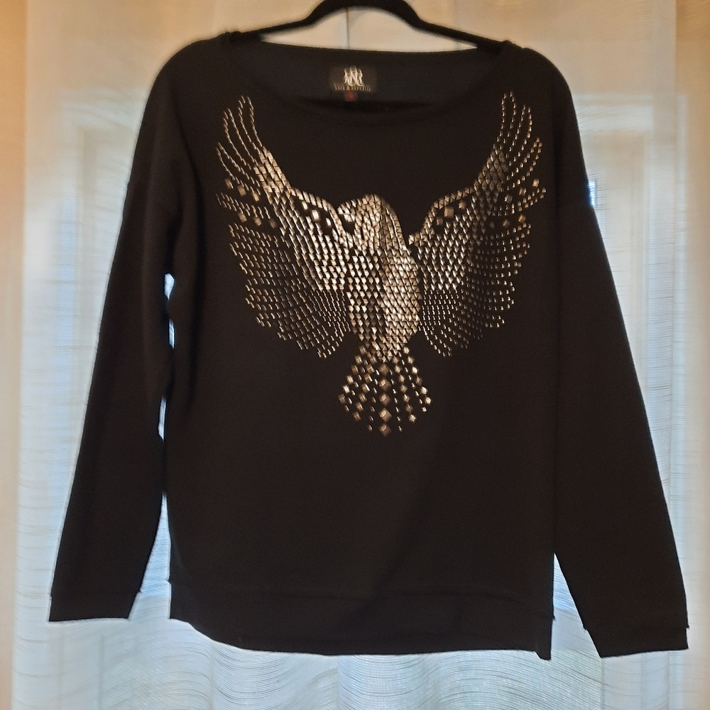 Rock & Rupublic Black Sweatshirt with Silver Stoned Pheonix